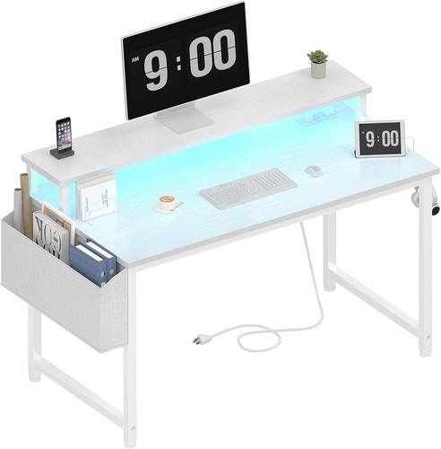 White computer desk with - with, led